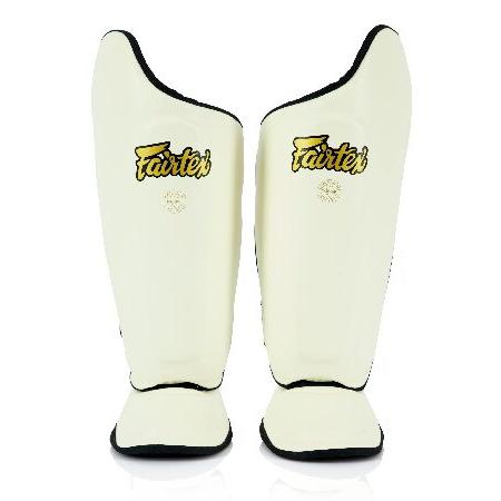Fairtex SP8 ムエタイ すね当て メンズ レディース キッズ | シンテックレザー製シンガード プレミアム 軽量 耐久性 | 拡張された側面保護 (ホワイト/XL)の画像