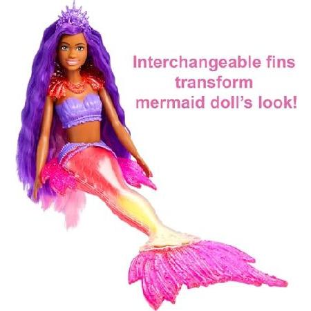 Mermaid Barbie "Brooklyn" Doll with Phoenix Pet and Accessories， Mermaid Toys with Interchangeable Fins_4