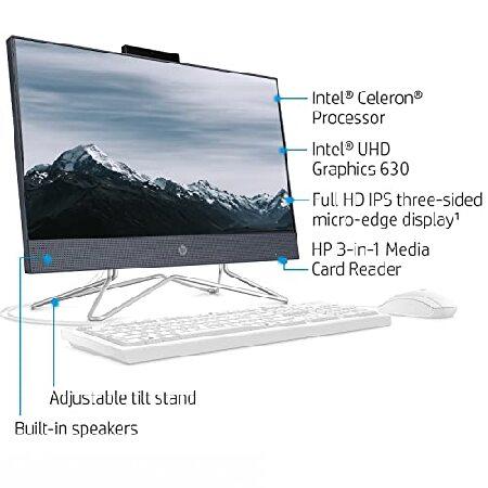HP 2022 AIO Desktop， 21.5" FHD Display， Intel Celeron G5905T Processor， 12GB RAM， 256GB PCIe SSD， Webcam， DVD-RW， Wi-Fi， HDMI， Bluetooth， Wired KB and_2