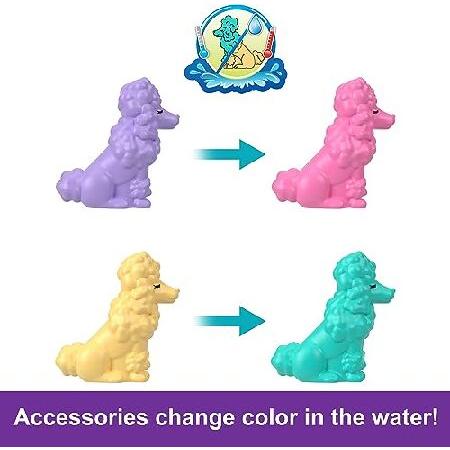 Polly Pocket Groom ＆ Glam Poodle Compact Playset with 2 Micro Dolls ＆ 12 Accessories， Including 2 with Color Change