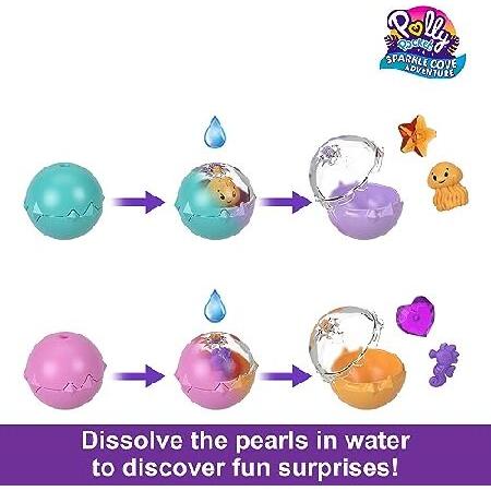 Polly Pocket Playset with 2 Dolls， Surprise Accessories ＆ Water Play， Sparkle Cove Adventure Treasure Chest Animal Toy