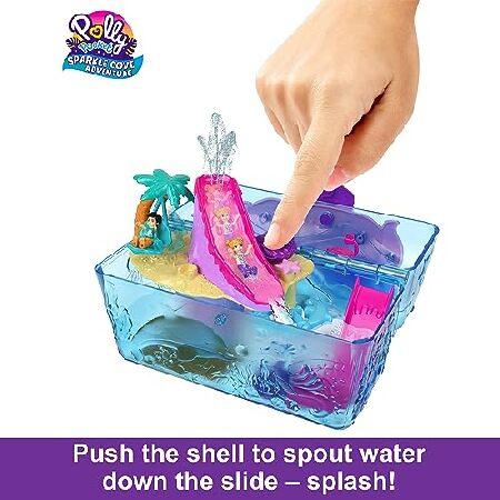 Polly Pocket Playset with 2 Dolls， Surprise Accessories ＆ Water Play， Sparkle Cove Adventure Treasure Chest Animal Toy