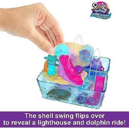 Polly Pocket Playset with 2 Dolls， Surprise Accessories ＆ Water Play， Sparkle Cove Adventure Treasure Chest Animal Toy