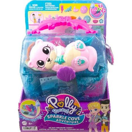Polly Pocket Playset with 2 Dolls， Surprise Accessories ＆ Water Play， Sparkle Cove Adventure Treasure Chest Animal Toy