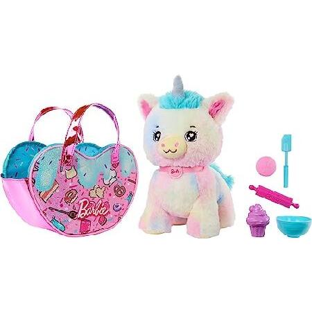 Barbie Plush Toy Set， Unicorn Stuffed Animal with Dessert-Themed Purse ＆ 5 Accessories， Chef Pet Adventure_2
