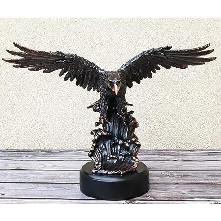 Ebros Gift 19.5" L Wings of Glory Heraldic Bald Eagle Swooping Down with Bared Talons Into Ocean Sea Waves Figurine in Bronze Electroplated Resin Fini_2