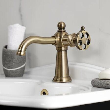 Kingston Brass KS3543RKZ Wendell ローレットハンドル バスルーム蛇口 プッシュポップアップ付き アンティーク真鍮_2