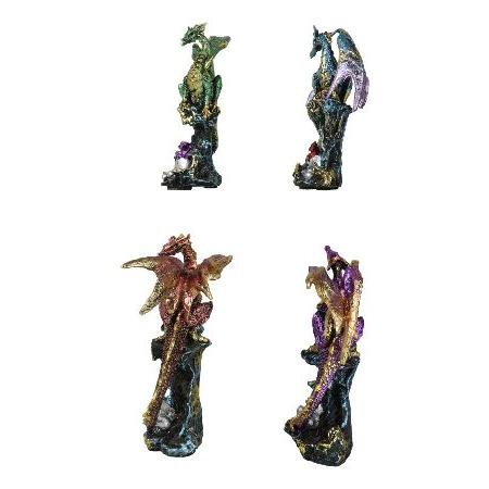 Ebros Gift Fantasy Flying Beasts Set of 4 Metallic Colorful Dragons Perching On Rock Towers Decorative Figurines Dungeons and Dragons Collectible_2