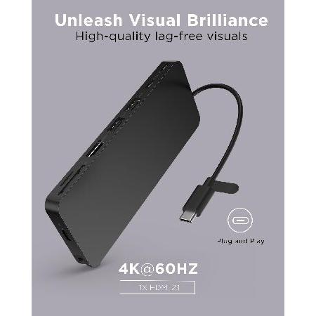 Lenovo USB-C スリムトラベルドック 8ポート 最大65W PDパススルー、USB-Cケーブル、4Kディスプレイ対応 ブラック