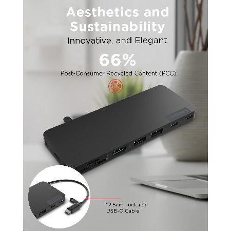 Lenovo USB-C スリムトラベルドック 8ポート 最大65W PDパススルー、USB-Cケーブル、4Kディスプレイ対応 ブラック