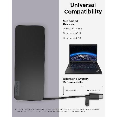 Lenovo USB-C スリムトラベルドック 8ポート 最大65W PDパススルー、USB-Cケーブル、4Kディスプレイ対応 ブラック