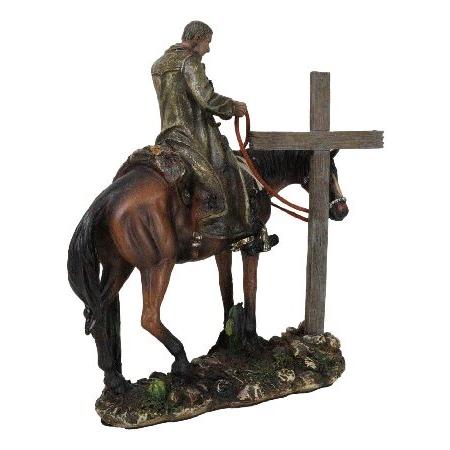 Ebros Gift Rustic Western Cowboy in Solemn Prayer Sitting On Chestnut Brown Horse by Faded Cross and Cactus Figurine Old World Wild West Cowboysの画像