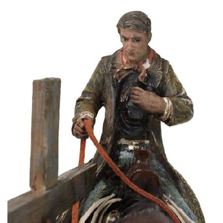 Ebros Gift Rustic Western Cowboy in Solemn Prayer Sitting On Chestnut Brown Horse by Faded Cross and Cactus Figurine Old World Wild West Cowboysの画像