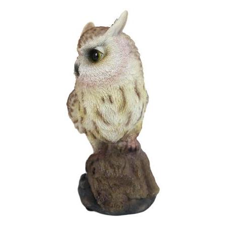 Ebros Gift Realistic Hand Painted Baby Eagle Owl Bird Perching On Tree Stump Guest Greeter with Built in Motion Activated Sensor Hooting Sound Statueの画像
