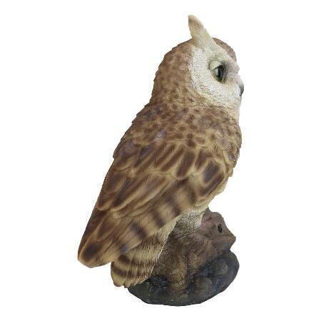 Ebros Gift Realistic Hand Painted Baby Eagle Owl Bird Perching On Tree Stump Guest Greeter with Built in Motion Activated Sensor Hooting Sound Statueの画像