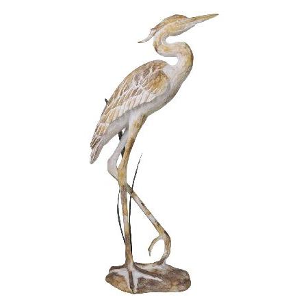 Ebros Large Nautical Marine Majestic Heron in Reeds Distressed Faux Wood Finish Sculpture Wading Bird Decor 24" H_2