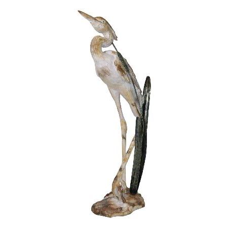 Ebros Large Nautical Marine Majestic Heron in Reeds Distressed Faux Wood Finish Sculpture Wading Bird Decor 24" H_4