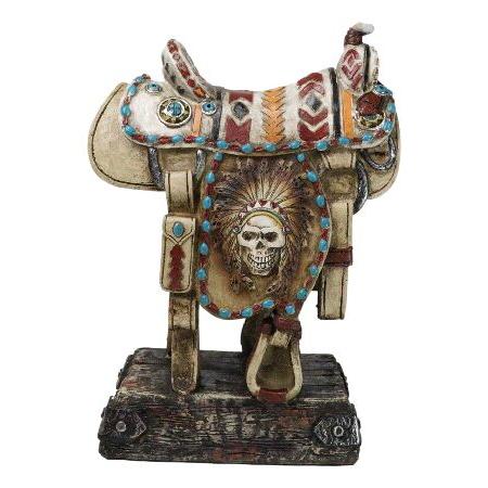 Ebros Gift Rustic Southwest Country Cowboy Navajo Indian Chieftain Skull Horse Saddle Decorative Display Figurine 9.25\" Hの画像