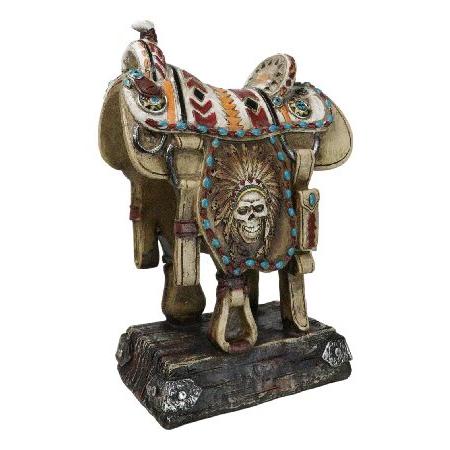 Ebros Gift Rustic Southwest Country Cowboy Navajo Indian Chieftain Skull Horse Saddle Decorative Display Figurine 9.25\" Hの画像