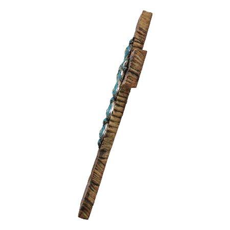 Ebros Gift Rustic Carved Faux Wooden Turquoise Fleur De Lis Scrollwork Layered Wall Cross Decor Plaque Christian Inspirational Accent Figurineの画像