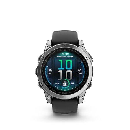 Garmin Fenix E 47MM AMOLED Premium Multisport GPS Smartwatch, 16 Days Long-Lasting Battery Life, Stainless Steel with Black Silicone Band, Fitness ＆の画像
