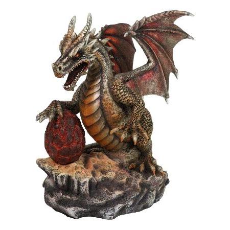 Ebros Gift Bronzite Fire Magma Dragon Guarding LED Scaled Egg Decorative Figurine 7.25\" H Medieval Fantasy Decorative Sculpture"_1