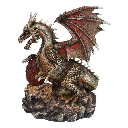 Ebros Gift Bronzite Fire Magma Dragon Guarding LED Scaled Egg Decorative Figurine 7.25\" H Medieval Fantasy Decorative Sculpture"_2