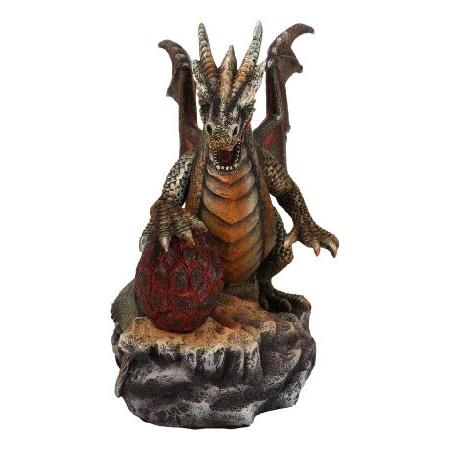 Ebros Gift Bronzite Fire Magma Dragon Guarding LED Scaled Egg Decorative Figurine 7.25\" H Medieval Fantasy Decorative Sculpture"_3