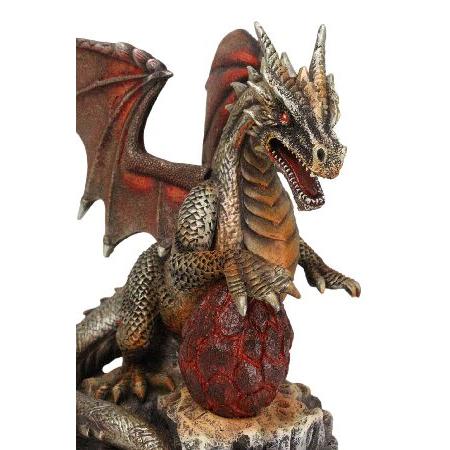 Ebros Gift Bronzite Fire Magma Dragon Guarding LED Scaled Egg Decorative Figurine 7.25\" H Medieval Fantasy Decorative Sculpture"_4