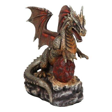 Ebros Gift Bronzite Fire Magma Dragon Guarding LED Scaled Egg Decorative Figurine 7.25\" H Medieval Fantasy Decorative Sculpture"_5