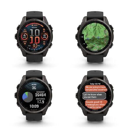 Garmin Fenix 8 43MM AMOLED Sapphire Premium Multisport GPS Smartwatch Carbon Gray DLC Titanium with Black Gray Silicone Band, LED Flashlight, Fitnessの画像