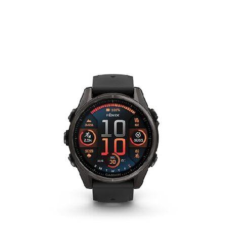 Garmin Fenix 8 43MM AMOLED Sapphire Premium Multisport GPS Smartwatch Carbon Gray DLC Titanium with Black Gray Silicone Band, Built-in LED Flashlight,の画像