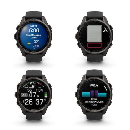 Garmin Fenix 8 43MM AMOLED Sapphire Premium Multisport GPS Smartwatch Carbon Gray DLC Titanium with Black Gray Silicone Band, Built-in LED Flashlight,の画像