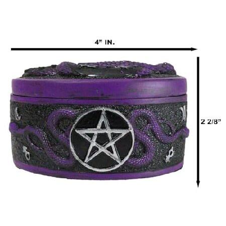 Ebros Gift Purple Alchemist Snake Serpent Pentagram With Occultic Symbols And Phases Of The Moon 4\" Diameter Decorative Trinket Round Box Figurineの画像