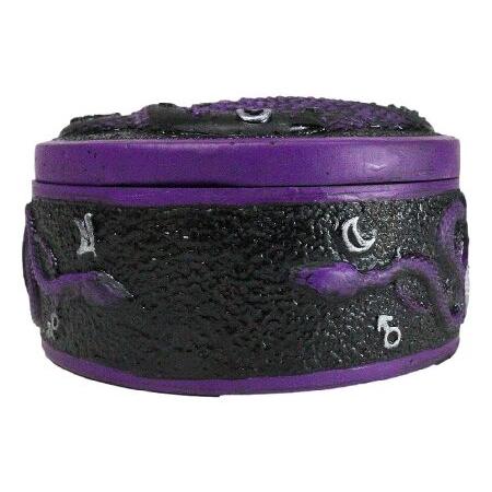 Ebros Gift Purple Alchemist Snake Serpent Pentagram With Occultic Symbols And Phases Of The Moon 4\" Diameter Decorative Trinket Round Box Figurineの画像