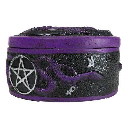 Ebros Gift Purple Alchemist Snake Serpent Pentagram With Occultic Symbols And Phases Of The Moon 4\" Diameter Decorative Trinket Round Box Figurineの画像