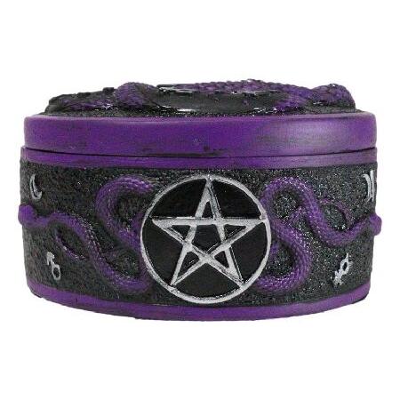 Ebros Gift Purple Alchemist Snake Serpent Pentagram With Occultic Symbols And Phases Of The Moon 4\" Diameter Decorative Trinket Round Box Figurineの画像