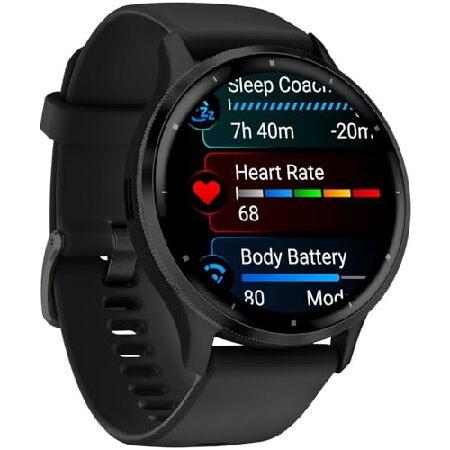 Garmin 010-02784-01 Venu 3 Health and Fitness GPS Smartwatch Steel Bezel with Black Case 45mm Bundle with Deco Essentials Charging Dock, Silicone Dustの画像
