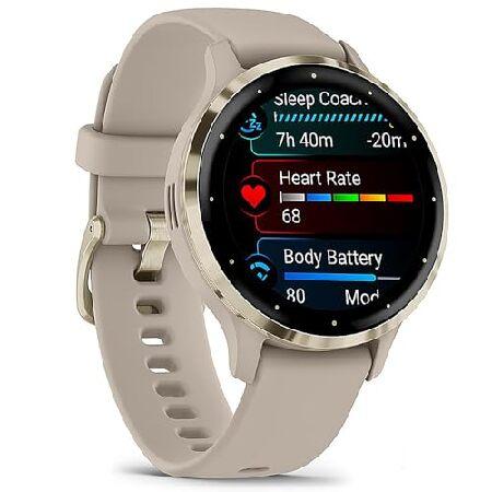 Garmin 010-02785-02 Venu 3S Health Fitness GPS Smartwatch Gold Steel Bezel with French Gray Case 41mm Bundle with Deco Essentials Charging Dock, Dustの画像