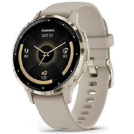 Garmin 010-02785-02 Venu 3S Health Fitness GPS Smartwatch Gold Steel Bezel with French Gray Case 41mm Bundle with Deco Essentials Charging Dock, Dustの画像
