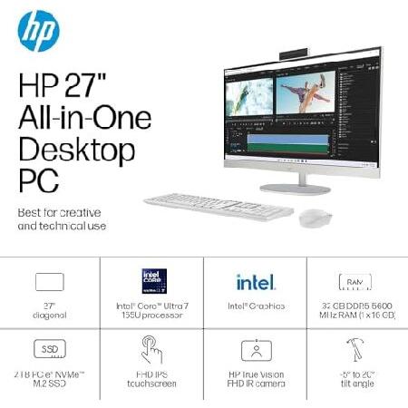 HP All in One Desktop Computer 27 Inch Touchscreen FHD Business， Intel 12-core Ultra 7 155U (Up to 4.8 GHz)， 32 GB DDR5， 2 TB SSD， Wi-Fi 6， Windows 11_2