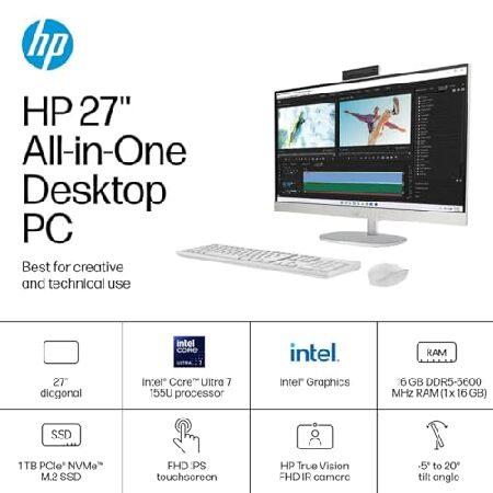 HP 27" Touchscreen All in One Desktop Computer， FHD IPS Display(1920 x 1080)， Intel 12-Core Ultra 7，Adjustable Height，Intel Graphics， Win 11 Pro， Jet