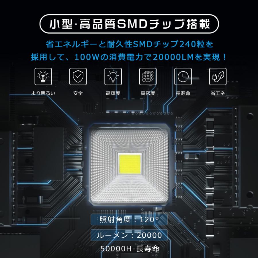 LED投光器 100W 作業灯 集魚灯 船舶 ワークライト 投光器 LED ライト 照明 LEDライト ワークライト照明 サーチライト バックランプ 防犯灯 5mコード 一年保証｜awagras01｜09