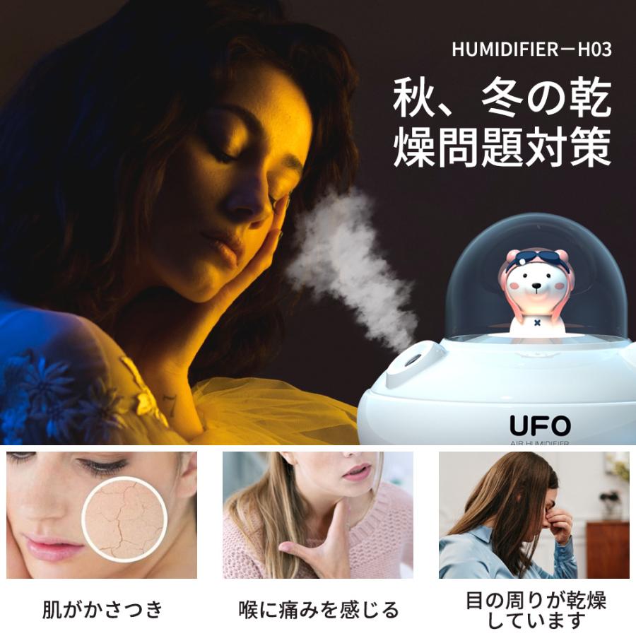 加湿器　UFO加湿器　卓上加湿器　事務所　部屋　保湿 7色LEDライト　香り付き 車用加湿器　400ml大容量　ミニ加湿器｜awagras01｜12