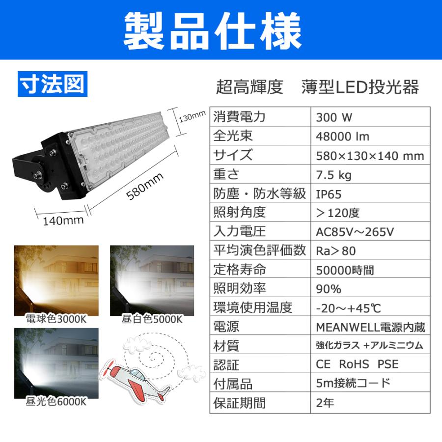 led投光器 300w 3000w相当 48000lm IP65防水 作業灯 led 明るい led投光器 300w 3000w相当 48000lm IP65防水 作業灯 led 明るい