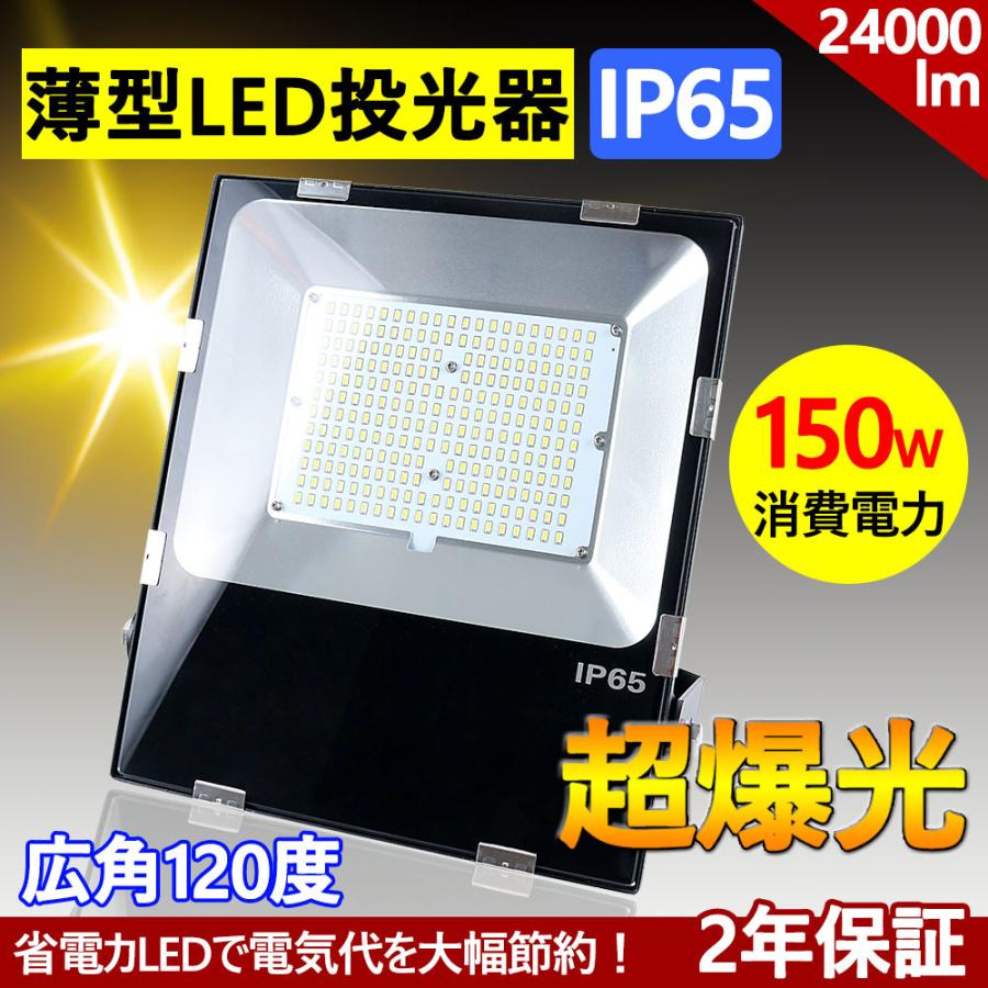 超薄型led投光器　150W　1500w相当　防犯灯　120°広角　IP65防水防塵　看板スポッ色選択　集魚灯　省エネ　作業灯　屋内屋外兼用　24000LM超高輝度　二年保証