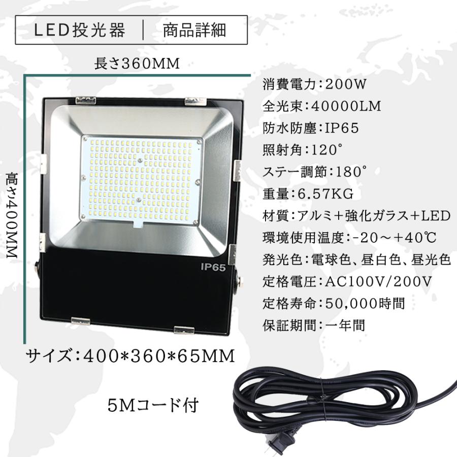LED投光器 屋外用 IP65防塵防水 調節ステー 200W 40000lm 屋外照明 