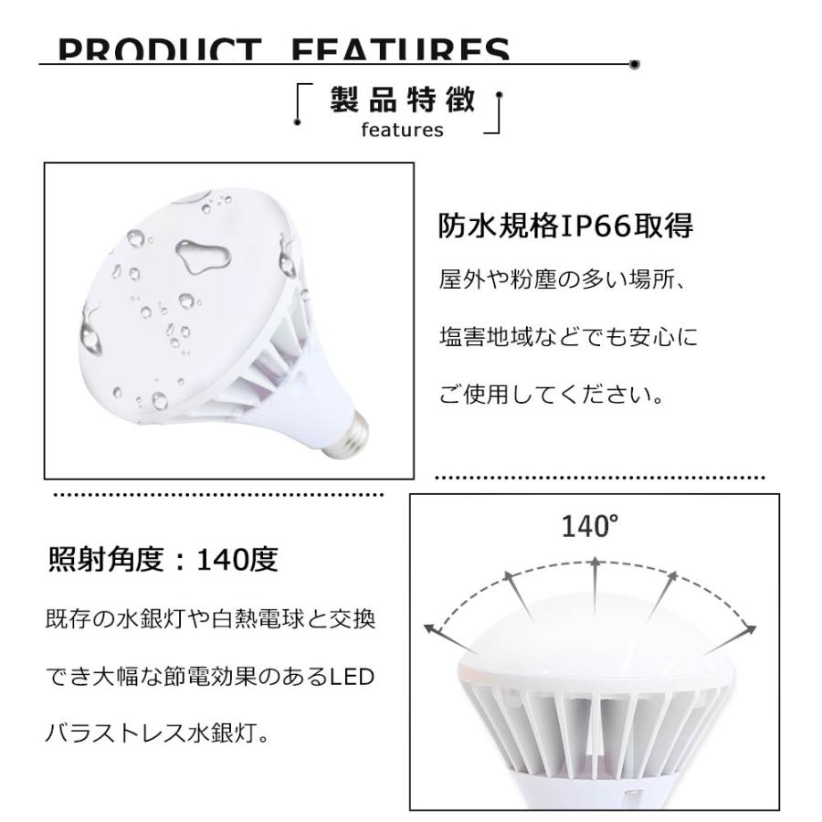 割引4個set 送料無料 新型 LEDバラストレス水銀灯 par65 100w 高輝度20000lm 口金E39 IP66防水 屋内外兼用 ビーム角140度 LEDスポットライト 商業用照明工場用の画像
