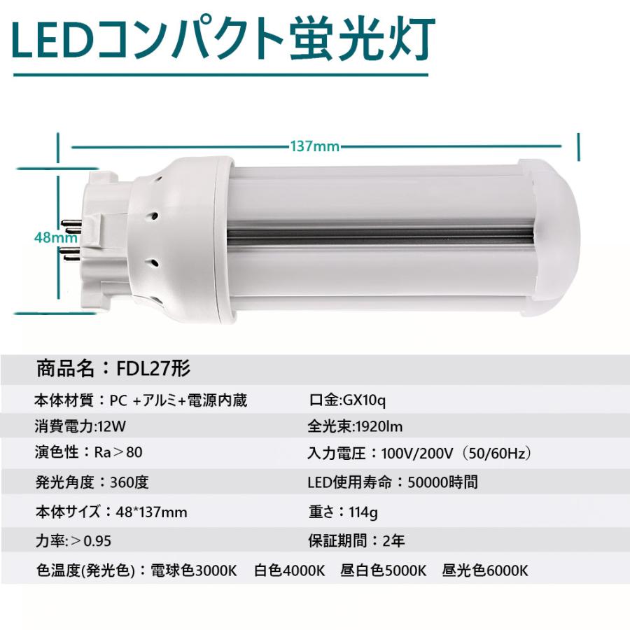 LEDコンパクト蛍光灯 FDL27W形対応 GX10Q 12W 高輝度1920LM 360度発光