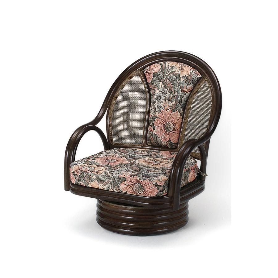 [awa]★籐回転座椅子 ミドルタイプ S-522B ダークブラウン■座面高26cm